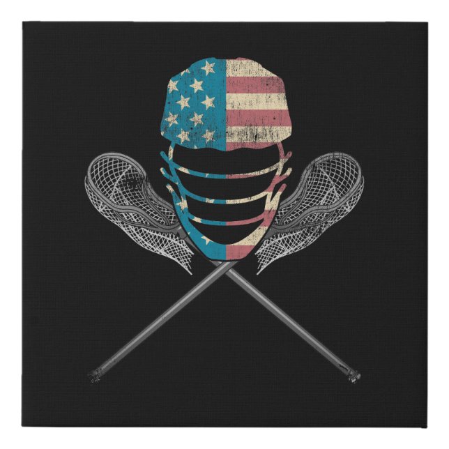 Lacrosse American Flag Lax Helmet And Stick Faux Canvas Print (Front)