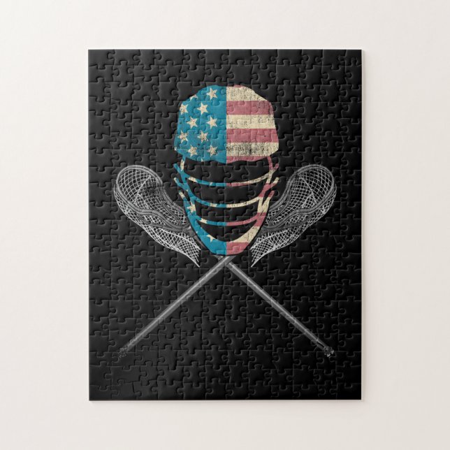 Lacrosse American Flag Lax Helmet And Stick Jigsaw Puzzle (Vertical)