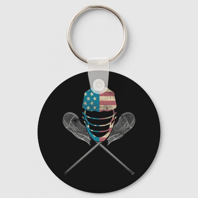 Lacrosse American Flag Lax Helmet And Stick Keychain (Front)