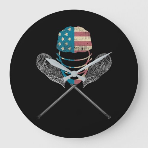 Lacrosse American Flag Lax Helmet And Stick Large Clock