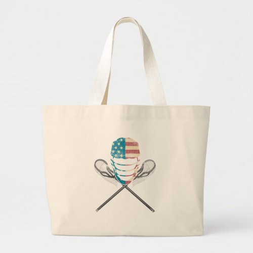Lacrosse American Flag Lax Helmet And Stick   Large Tote Bag