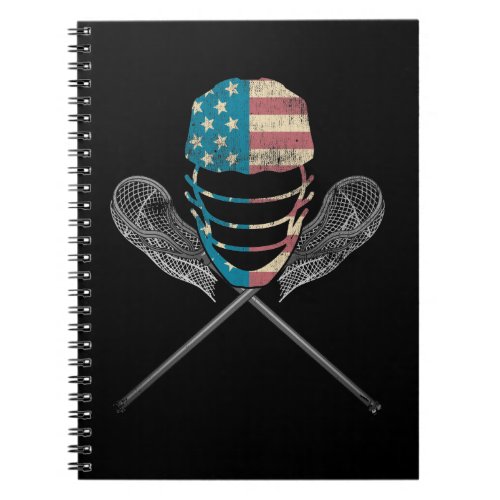 Lacrosse American Flag Lax Helmet And Stick Notebook