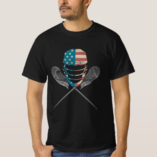 Lacrosse American Flag Lax Helmet And Stick   T_Shirt