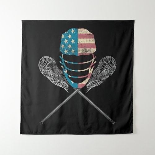 Lacrosse American Flag Lax Helmet And Stick Tapestry