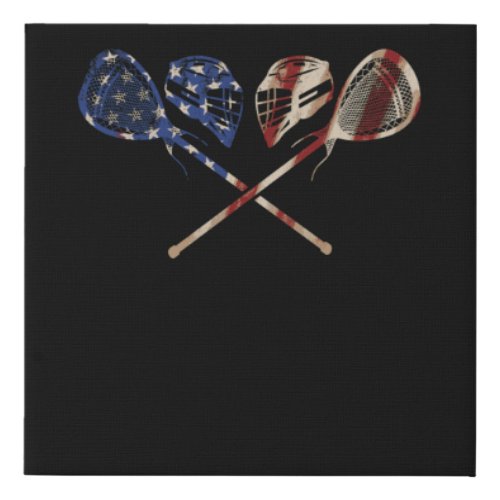 Lacrosse American Flag Lax Helmet Sticks 4th July Faux Canvas Print