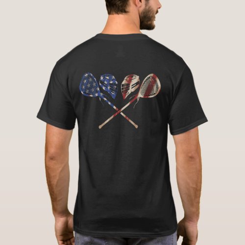 Lacrosse American Flag Lax Helmet Sticks 4th July T_Shirt