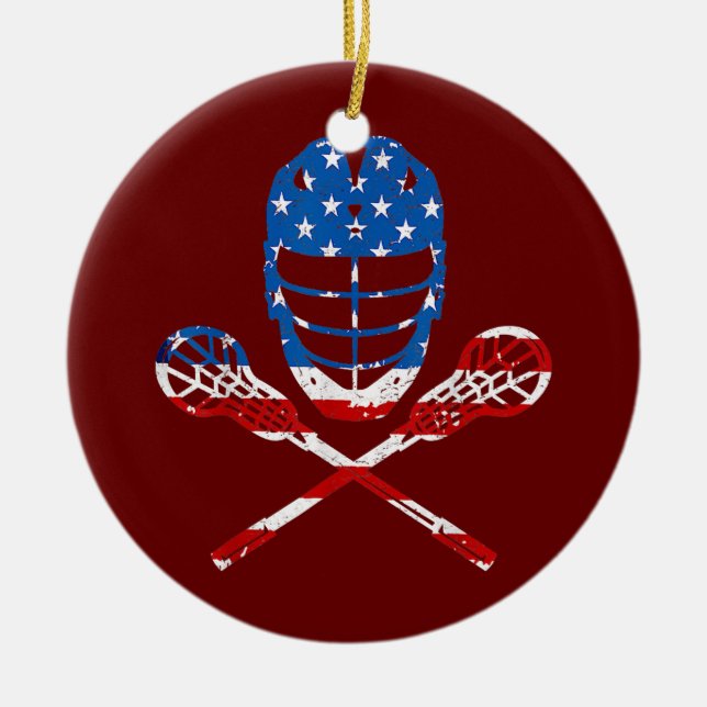 Lacrosse American Flag Lax Helmet Sticks 4th Of Ceramic Ornament (Front)