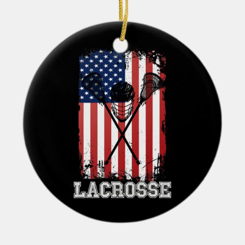 Lacrosse American Flag Lax Helmet Sticks 4th of Ceramic Ornament