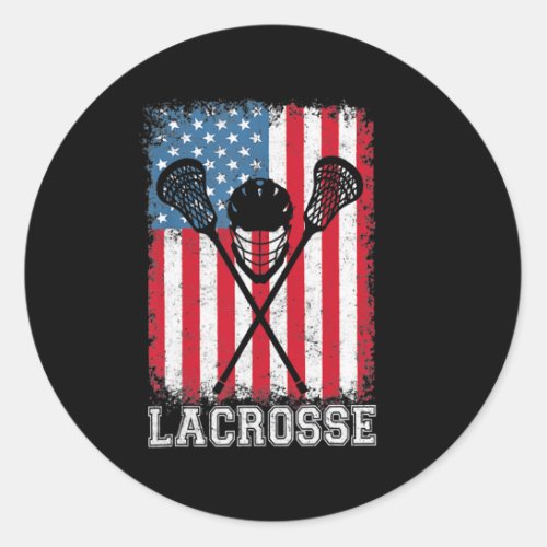 Lacrosse American Flag Lax Helmet Sticks 4th Of Classic Round Sticker