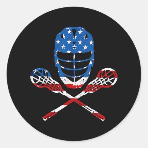 Lacrosse American Flag Lax Helmet Sticks 4th Of Classic Round Sticker