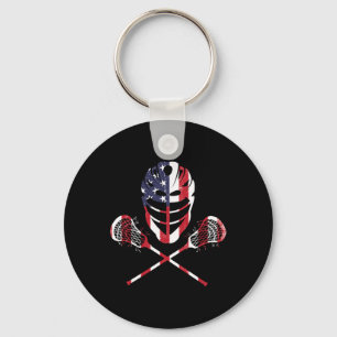 Lacrosse American Flag Lax Helmet Sticks 4th Of Ju Keychain