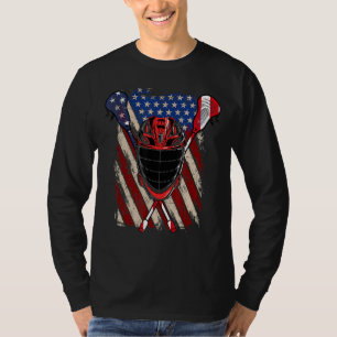 Lacrosse American Flag Lax Helmet Sticks 4th Of Ju T-Shirt