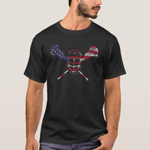 Lacrosse American Flag Lax Helmet Sticks 4th Of Ju T_Shirt