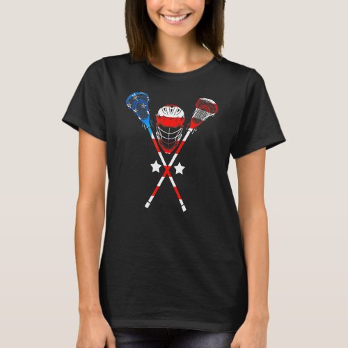 Lacrosse American Flag Lax Helmet Sticks 4th Of Ju T_Shirt