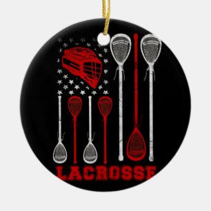 Lacrosse American Flag Lax Sport Ceramic Ornament