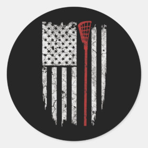 Lacrosse American Flag Men Gifts Tee Shirts Classic Round Sticker