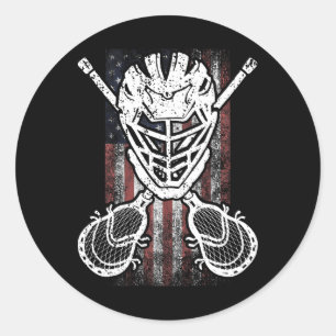 Lacrosse American Flag Stick And Helmet Funny Gift Classic Round Sticker