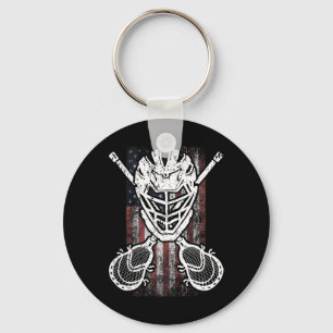 Lacrosse American Flag Stick And Helmet Funny Gift Keychain