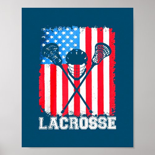 Lacrosse American Flag Vintage 4th Of July  Poster