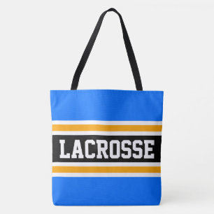 LACROSSE Athletic Bright Blue Black Orange Stripes Tote Bag