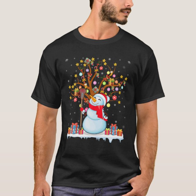 Lacrosse Ball Xmas Gift Santa Hat Snowman Lacrosse T-Shirt (Front)