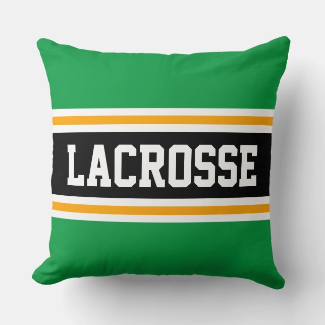 LACROSSE Bold Green Orange Black Athletic Stripes Throw Pillow (Front)