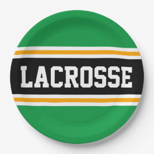 LACROSSE Bright Green Black Orange Racing Stripes Paper Plates