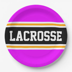 LACROSSE Bright Pink Black Orange Racing Stripes Paper Plates