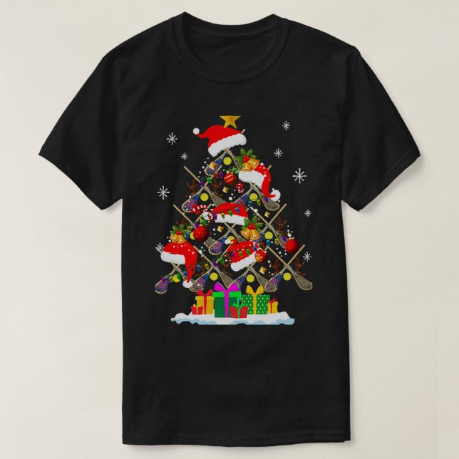 Lacrosse Christmas Santa Hat Pajama Xmas Sports Pl T-Shirt (Design Front)