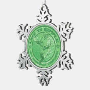 Lacrosse Christmas Tree Snowflake Ornament, Xmas Snowflake Pewter Christmas Ornament