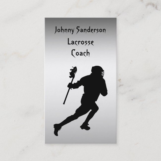 Lacrosse Coach Silver and Black Business Card