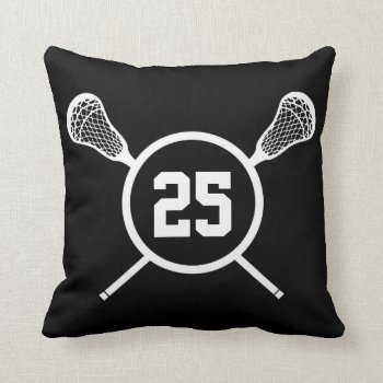 Lacrosse Custom Number Pillow - Black /white by laxshop at Zazzle