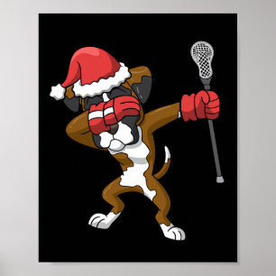 Lacrosse Dabbing Boxer Dog Lax Christmas Sports Poster