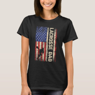 Lacrosse Dad American US Flag  Vintage Father Papa T-Shirt