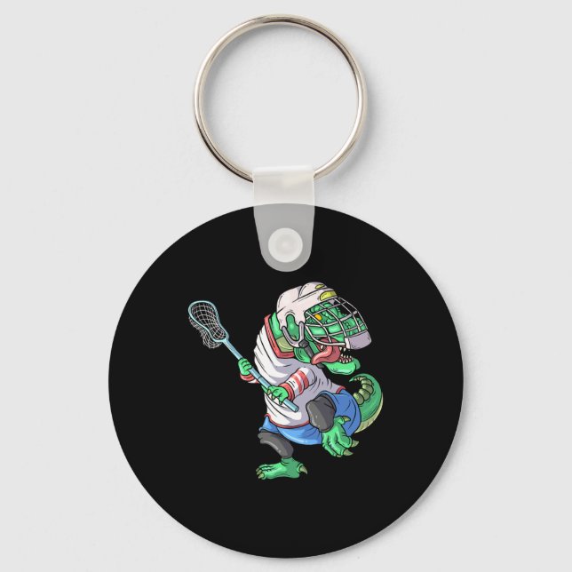 Lacrosse Dinosaur T Rex With Lacrosse Stick Funny  Keychain (Front)