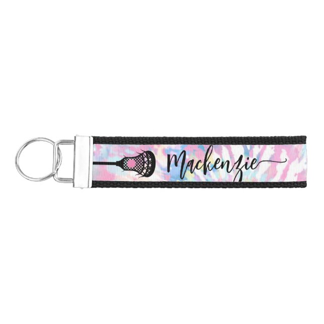 Lacrosse Girls Cute Pink Tie Dye Wrist Keychain (Keys on Left)