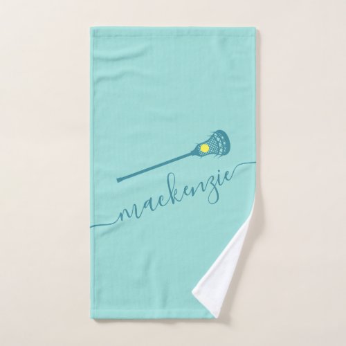 Lacrosse Girls Personalized Teal Blue Sport Hand Towel