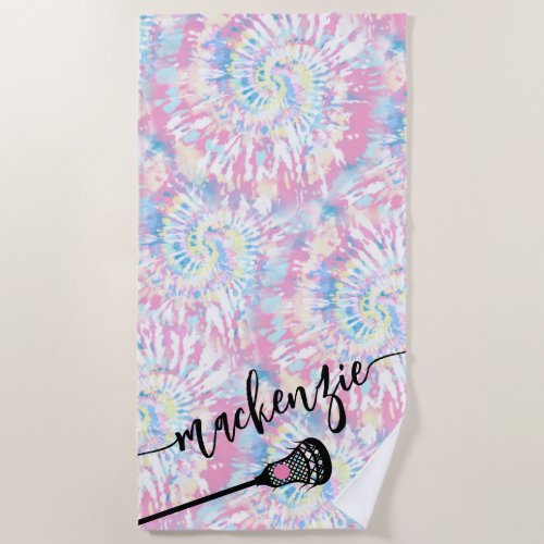 Lacrosse Girls Pink Tie Dye Personalized Beach Towel