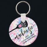 Lacrosse Girls Pink Tie Dye Personalized Keychain<br><div class="desc">Personalized Lacrosse Keychain Gift or Party Favor with a Unique Girly Pink Tie Dye Design,  custom-printed with her name,  year,  and your own text for the team name or player position.</div>