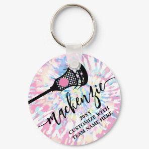 Lacrosse Girls Pink Tie Dye Personalized Keychain