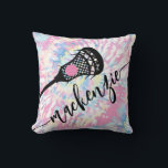 Lacrosse Girls Sports Pink Tie Dye  Throw Pillow<br><div class="desc">Personalized Lacrosse Throw Pillow with a Fun and Unique Girly Pink Tie Dye Pattern and one side custom-printed with her name in a pretty feminine calligraphy script font.</div>