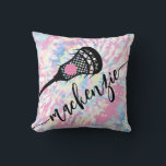 Lacrosse Girls Sports Pink Tie Dye  Throw Pillow<br><div class="desc">Personalized Lacrosse Throw Pillow with a Fun and Unique Girly Pink Tie Dye Pattern and one side custom-printed with her name in a pretty feminine calligraphy script font.</div>
