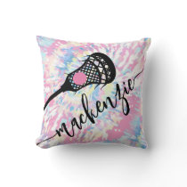 Lacrosse Girls Sports Pink Tie Dye  Throw Pillow