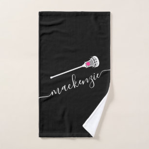 Lacrosse Girly Personalized Name Sport Hand Towel