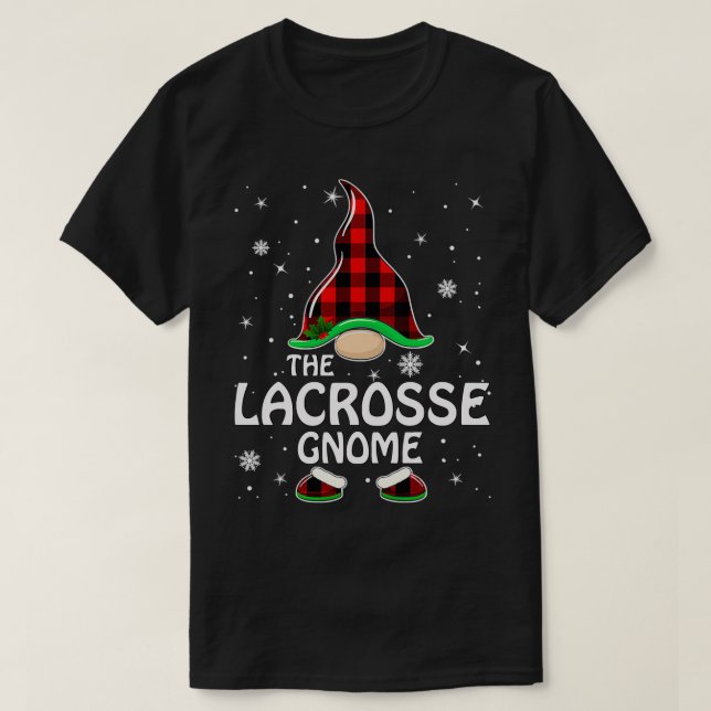 Lacrosse Gnome Buffalo Plaid Matching 1 T-Shirt (Design Front)