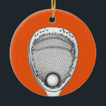 Lacrosse Goalie Ceramic Ornament<br><div class="desc">Lacrosse goalie ornament or award featuring goalkeeper stick on orange background. To personalize edit text to add name and otherwise customize.</div>