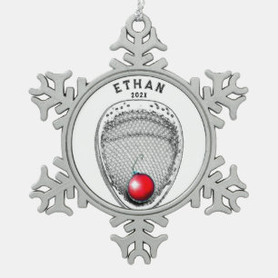 Lacrosse Goalie Christmas Collectible Snowflake Pewter Christmas Ornament