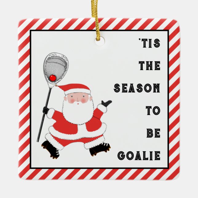 Lacrosse Goalie Holiday Gift Ceramic Ornament (Front)