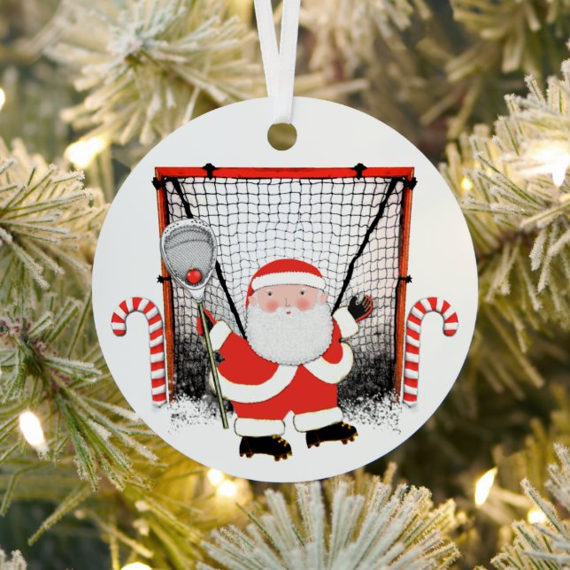 Lacrosse Goalie Holiday Gift Metal Ornament (Insitu)