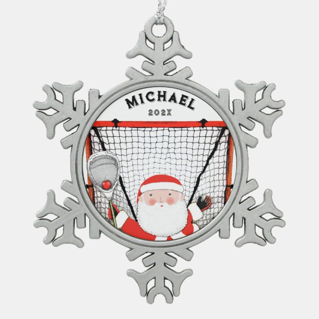 Lacrosse Goalie Holiday Gift Snowflake Pewter Christmas Ornament (Front)
